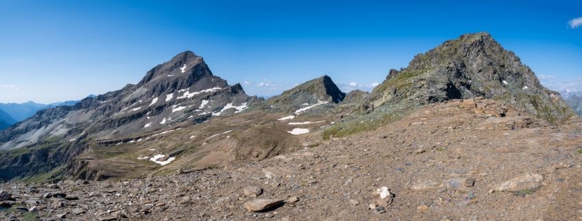 From the Piccolo Rothorn, from left Testa Grigia (3314m), Bec Forcù (3106m), Rothorn (3152m)