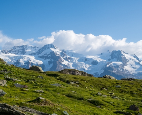 At one point from behind the slope emerges Monte Rosa