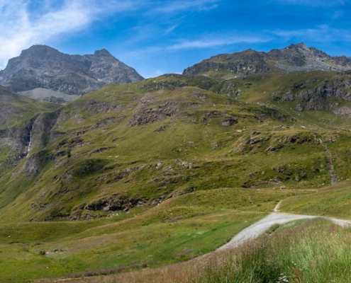 The path climbs in the direction of the opening at the top