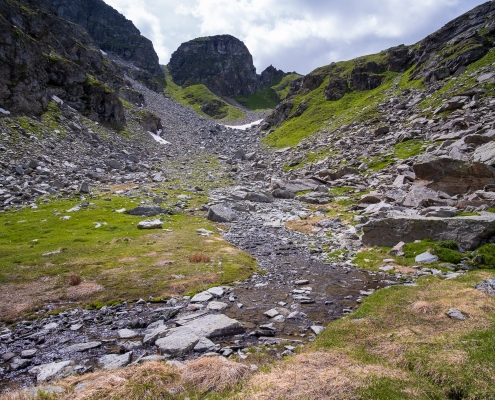 The beginning of the stony ground, in the background the snowfield