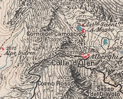 Il Col d'Olen in una mappa nel 1930