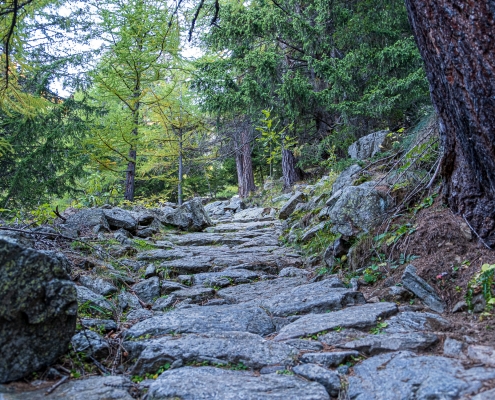 The path at the beginning is cobbled