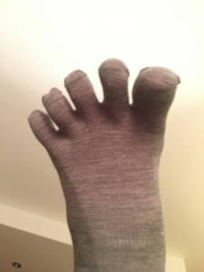 One of the last attempts: thin socks with fingers...