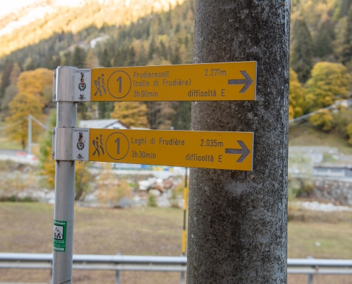 The signposts at the beginning of the trail