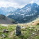 The memorial stone with date 1767 at Valdobbiola Pass, 2636m