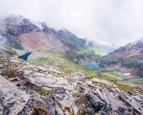 From Punta di Rissuolo, the view towards Black Lake, White Lake and Corno Bianco (3320m)