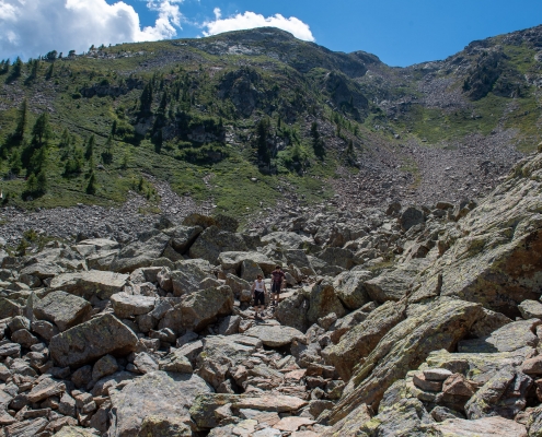 Crossing the rocky gully