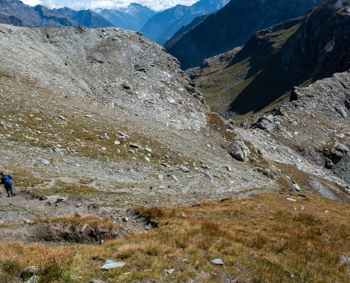 Guardando verso il colle Pinter, salendo verso il Testa Grigia