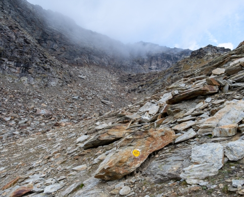 L'imbocco del canalino verso la cresta